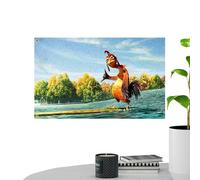 Gkumgwo Drapeau de poulet Joe, drapeaux de poulet drôles décoration d'art mural, bannière de drapeaux suspendus de poulet extérieur, tapis cool surf sur affiche, décoration de chambre de grotte pour