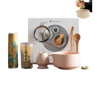 Gkumgwo Set Pour Thé Matcha - 8 Pièces Bol Et Fouet À Matcha,Bol en Céramique Accessoires pour Préparation du Thé Débutants Maison Cuisine Café Dessert Petit Déjeuner Cadeau Mariage Méditation