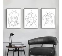GKUVBF Affiche abstraite sur le corps masculin, peinture au trait masculin, figure nue, art mural, affiches minimalistes sur toile, décoration d'intérieur moderne, 40 x 60 cm, 3 pièces, sans cadre