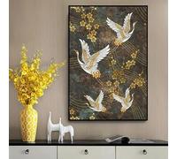 GKUVBF Affiche abstraite sur toile de style chinois ancien représentant une grue et des fleurs dorées, idéale pour la décoration murale esthétique de votre chambre (30 x 45 cm/cadre intérieur).