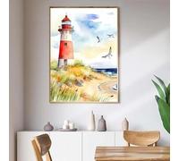 GKUVBF Affiche aquarelle représentant un phare et des vagues au lever du soleil, impression sur toile, décoration murale moderne pour salon (30 x 45 cm, sans cadre)
