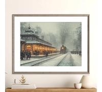 GKUVBF Affiche aquarelle vintage représentant des locomotives à vapeur et un paysage de montagne, impression sur toile, décoration murale (40x60cm/sans cadre)