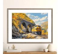 GKUVBF Affiche aquarelle vintage représentant des locomotives à vapeur et un paysage de montagne, impression sur toile, décoration murale (40x60cm/sans cadre)