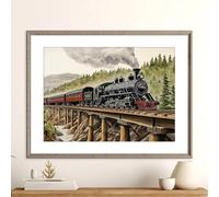 GKUVBF Affiche aquarelle vintage représentant des locomotives à vapeur et un paysage de montagne, impression sur toile, décoration murale (30x45cm/sans cadre)