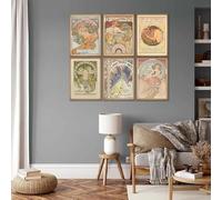 GKUVBF Affiche Art Nouveau d'Alphonse Maria Mucha, peinture sur toile vintage française victorienne, décoration murale pour salon (20 x 30 cm, 6 pièces sans cadre)
