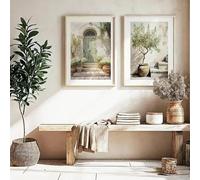 GKUVBF Affiche botanique méditerranéenne représentant un olivier, peinture sur toile de style rustique italien, décoration pour salon (30 x 45 cm x 2 / cadre intérieur)
