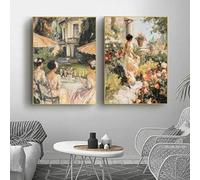 GKUVBF Affiche classique de style manoir français, femme noble, fête, jardin rococo, romance, impressions sur toile, peintures murales, décoration d'intérieur, 30 x 45 cm, 2 pièces, sans cadre
