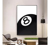 GKUVBF Affiche d'art noir et blanc représentant une boule n° 8, thème club de billard, art mural, toile imprimée, décoration moderne pour salon et maison (60 x 80 cm, sans cadre)