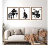 GKUVBF Affiche et impressions sur toile représentant des instruments de musique modernes (piano, batterie, guitare) pour la décoration murale du salon (50 x 70 cm / 3 pièces sans cadre)