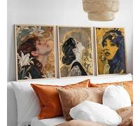 GKUVBF Affiche Femme aux Lys, Lys en Or, Femme rousse avec Lys, Impression sur Toile, Décoration Murale pour Salon (40x50cm/3 Pièces Sans Cadre)