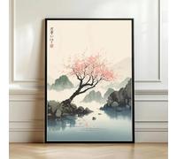 GKUVBF Affiche imprimée sur toile représentant des fleurs de cerisier japonaises, style vintage Japandi, paysage naturel, décoration murale pour salon ou maison (30x45cm/sans cadre)