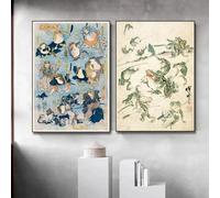 GKUVBF Affiche japonaise de la bataille des grenouilles, impression d'art vintage, grenouilles samouraïs Utagawa Kuniyoshi, peinture sur toile, décoration, 19,6" x 27,5" (50 x 70 cm) x2, sans cadre