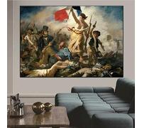 GKUVBF Affiche « La Liberté guidant le peuple » de l'artiste Eugène Delacroix, inspirée de la Révolution française et de Marianne. Tableau sur toile, décoration intérieure (80 x 120 cm, sans cadre).