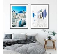 GKUVBF Affiche moderne nordique représentant un magnifique paysage de mer bleue grecque, peinture sur toile nordique pour la décoration du salon (20 x 30 cm x 2 / cadre intérieur)