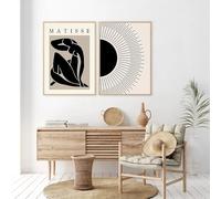 GKUVBF Affiche murale abstraite bohème style Matisse, impression sur toile, soleil noir, décoration murale moderne pour salon (30 x 40 cm / 2 pièces sans cadre)