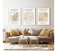 GKUVBF Affiche rétro beige neutre abstraite Matisse, fleurs de corail, exposition, toile imprimée, art mural, décoration d'intérieur (50 x 70 cm, 3 pièces, sans cadre)