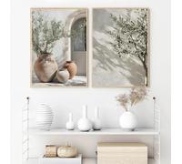 GKUVBF Affiche sur toile représentant un citronnier, un oranger, un olivier, un paysage méditerranéen grec rétro, décoration murale, 30 x 40 cm, 2 pièces, sans cadre
