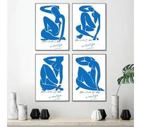 GKUVBF Affiches bleues abstraites sur toile, peinture française Henri Matisse, impression HD, tableau mural pour salon, décoration de la maison, 20 x 30 cm, 4 pièces, sans cadre
