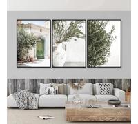 GKUVBF Affiches d'architecture des Pouilles, Italie espagnole, peinture sur toile, feuilles vertes, plantes d'intérieur, art mural, décoration d'intérieur (70 x 100 cm, 3 pièces, sans cadre)