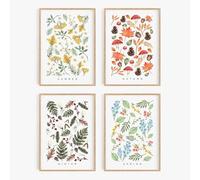 GKUVBF Affiches de saison florale, été, automne, hiver, printemps, fleurs, toile, décoration, œuvre d'art, décoration de chambre esthétique (30 x 40 cm, 4 pièces, sans cadre)