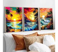 GKUVBF Affiches rétro coucher de soleil sur la plage, paysages vintage, tableaux et impressions sur toile pour la décoration murale du salon (50x70cm/3 pièces sans cadre)
