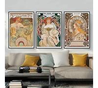 GKUVBF Alphonse Maria Mucha, affiche vintage Art nouveau, peinture sur toile pour salon, décoration murale moderne (40 x 50 cm, 3 pièces sans cadre)