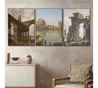 GKUVBF Architecture de la Rome antique, paysage, œuvre d'art du XVIIIe siècle, toile, affiche et impressions, décoration murale, 40 x 50 cm, 3 pièces, sans cadre
