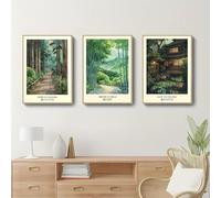 GKUVBF Art rétro intéressant, affiches sur toile représentant un paysage rural japonais et un jardin zen, décoration intérieure avec un sentier forestier (40 x 50 cm / 3 pièces sans cadre)