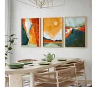GKUVBF Boho Modern Art Canvas Painting Poster Sun and Mountain Illustration,for Room Decor Such As Office,Living Room Room(40x50cm/3Pcs Frameless)