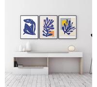 GKUVBF Décoration d'intérieur abstraite sur toile, peinture française Henri Matisse, nu bleu, affiches, découpe HD, impression murale, décoration 40 x 50 cm, 3 pièces, sans cadre