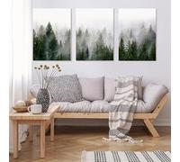 GKUVBF Décoration murale sur toile représentant une forêt brumeuse, avec des nuages, des montagnes vertes et des arbres (60 x 80 cm / 3 pièces sans cadre).