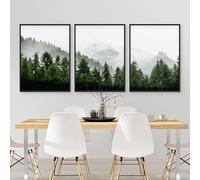 GKUVBF Décoration murale sur toile représentant une forêt brumeuse, avec des nuages, des montagnes vertes et des arbres (30 x 40 cm / 3 pièces sans cadre).