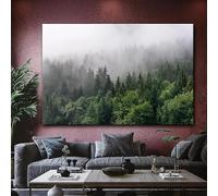 GKUVBF Décoration murale sur toile représentant une forêt brumeuse, avec des nuages, des montagnes vertes et des arbres (40 x 50 cm, sans cadre).