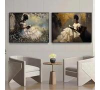 GKUVBF Femme noire lisant un livre. Affiche et impression sur toile représentant une femme afro-américaine, idéale pour la décoration du salon (40 x 50 cm / 2 pièces sans cadre).