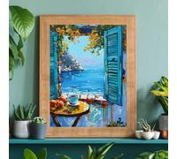 GKUVBF Impression sur toile abstraite et colorée représentant un paysage urbain orné de graffitis, style art moderne, vue sur la mer depuis la fenêtre, décoration intérieure (60 x 80 cm/sans cadre)