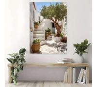 GKUVBF Impression sur toile, Cour méditerranéenne ensoleillée avec olivier, Décoration murale pour espaces de vie (50x70cm/cadre intérieur)