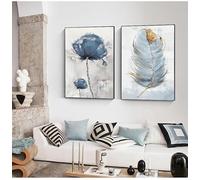 GKUVBF Impression sur toile de fleurs scandinaves, décoration murale avec plumes, affiche pour salon, décoration d'intérieur nordique (70 x 100 cm, 2 pièces sans cadre)