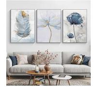 GKUVBF Impression sur toile de fleurs scandinaves, décoration murale en plumes, affiche pour salon, décoration d'intérieur nordique (40 x 50 cm, 3 pièces, sans cadre)
