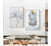 GKUVBF Impression sur toile de fleurs scandinaves, décoration murale en plumes, affiche pour salon, décoration d'intérieur nordique (80 x 120 cm, 2 pièces, sans cadre)