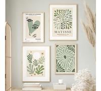 GKUVBF Impression sur toile HD abstraite classique avec corail et danse verte de Matisse pour décoration de maison, salon, chambre à coucher, 40 x 60 cm, 4 pièces, sans cadre