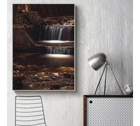 GKUVBF Impression sur toile paysage cascade forêt rocher nature sérénité art mural avec lumière du soleil paysage tranquille affiche zen décor 70x110cm sans cadre