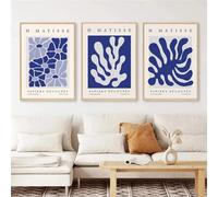 GKUVBF Impressions d'art mural minimaliste scandinave, bleu, Matisse, moderne, galerie, affiches HD, décoration de maison, chambre à coucher, salon, 50 x 70 cm, 3 pièces, sans cadre