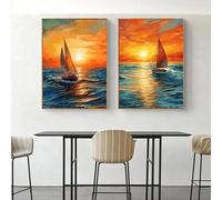 GKUVBF Modern Simple Sailboat Seascape Sunset Watercolor Retro Poster Canvas Painting Printing Wall Art Pictures Home Decor(30x40cm/2Pcs Frameless)