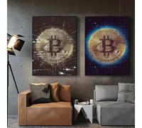 GKUVBF Peinture sur toile abstraite Bitcoin, art mural nordique moderne, affiche et impression, décoration d'intérieur, 40 x 60 cm, 2 pièces, sans cadre