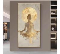 GKUVBF Peinture sur toile abstraite moderne, beige et doré, affiche de méditation tranquille, décoration minimaliste pour salon et chambre à coucher (70 x 140 cm, sans cadre)