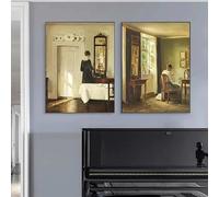 GKUVBF Peinture sur toile antique représentant une femme lisant, affiches et imprimés vintage, art mural, galerie victorienne, décoration d'intérieur (40 x 50 cm, 2 pièces sans cadre)