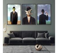 GKUVBF Peinture sur toile de René Magritte, surréalisme, classique, affiches, art mural, décoration d'intérieur, 60 x 80 cm, 3 pièces, sans cadre