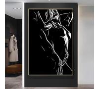 GKUVBF Peinture sur toile nordique noir et blanc, couple nu, corps sexy, femme, homme, affiche d'art mural, impression pour chambre moderne, décoration d'intérieur, 30 x 40 cm, sans cadre