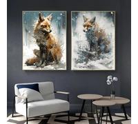GKUVBF Peinture sur toile représentant un paysage naturel moderne, une forêt hivernale et des animaux, pour salon, décoration murale moderne, 80 x 120 cm, 2 pièces, sans cadre