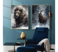 GKUVBF Peinture sur toile représentant un paysage naturel moderne, une forêt hivernale et des animaux, pour salon, décoration murale moderne, 80 x 120 cm, 2 pièces, sans cadre